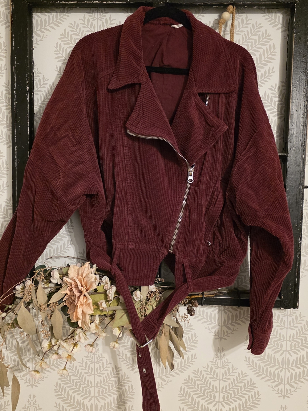 Free People Burgundy Corduroy Moto Jacket